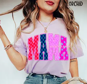 Mama pink checkered pattern mixed shirt