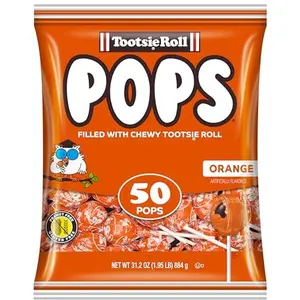 Tootsie Pops Single Flavor Bag - Orange Flavored Lollipops with Chocolatey Center - Individually Wrapped Hard Candy - Orange Candy - Peanut Free, Gluten Free, 50 Count (Pack of 1)