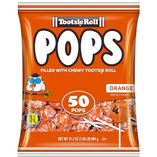 Tootsie Pops Single Flavor Bag - Orange Flavored Lollipops with Chocolatey Center - Individually Wrapped Hard Candy - Orange Candy - Peanut Free, Gluten Free, 50 Count (Pack of 1)