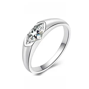 1Ct Marquise Cut Bar Set Solitaire Moissanite Ring 925 Sterling Silver Valentine's Day Couple Ring For Women