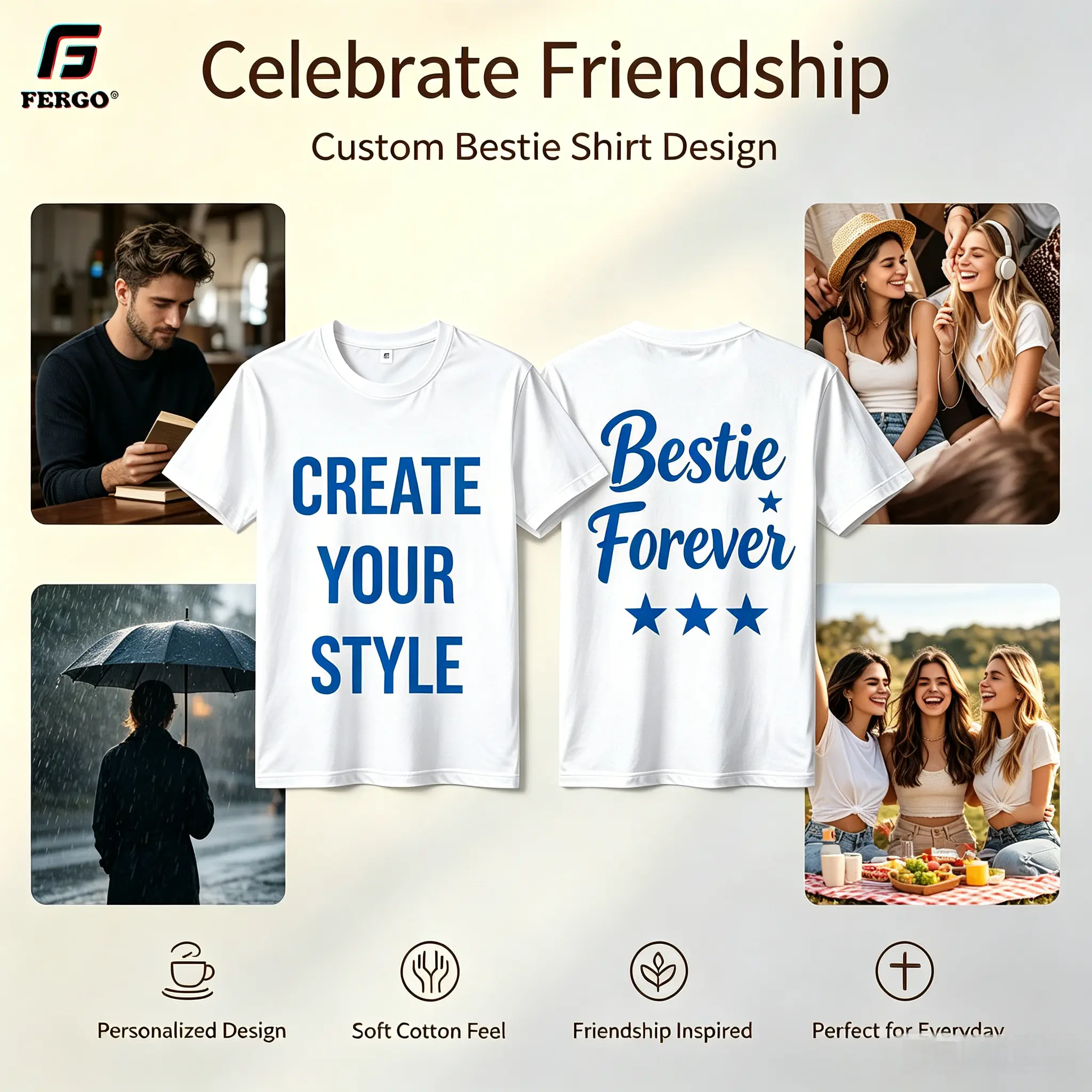 Personalized Custom Best Friend T-Shirt | Add Your Own Text & Photo Front Back Matching BFF Tees, Custom Friendship Shirts For Girl Squad Besties Women