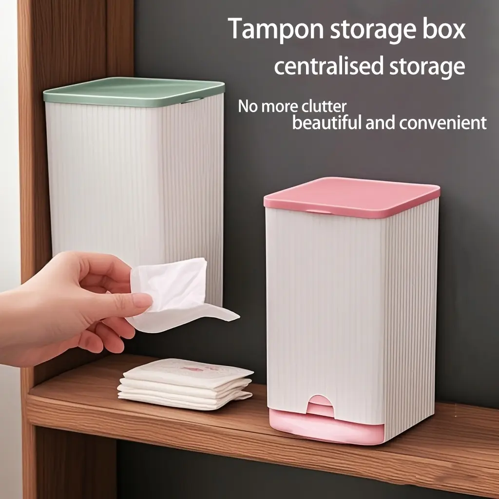 1count Bathroom Decoration Hygiene Tampon Holder, Women's Product Storage Box with Lid, Hygiene Tampon Storage Box, Suitable for Toilet Storage Box, Bathroom Accessory Storage Box, Durable Plastic Organizers