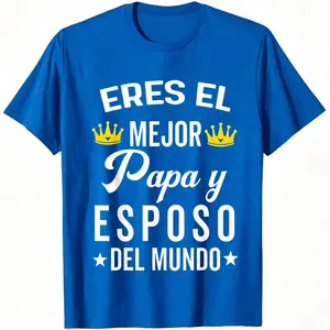 100% Cotton Regalos Para Papa Dia Del Padre Camiseta Mejor Esposo T-Shirt Short Sleeve T-Shirt Women's Men's Graphic Tee Causal Tops Women's Men Graphic Tee