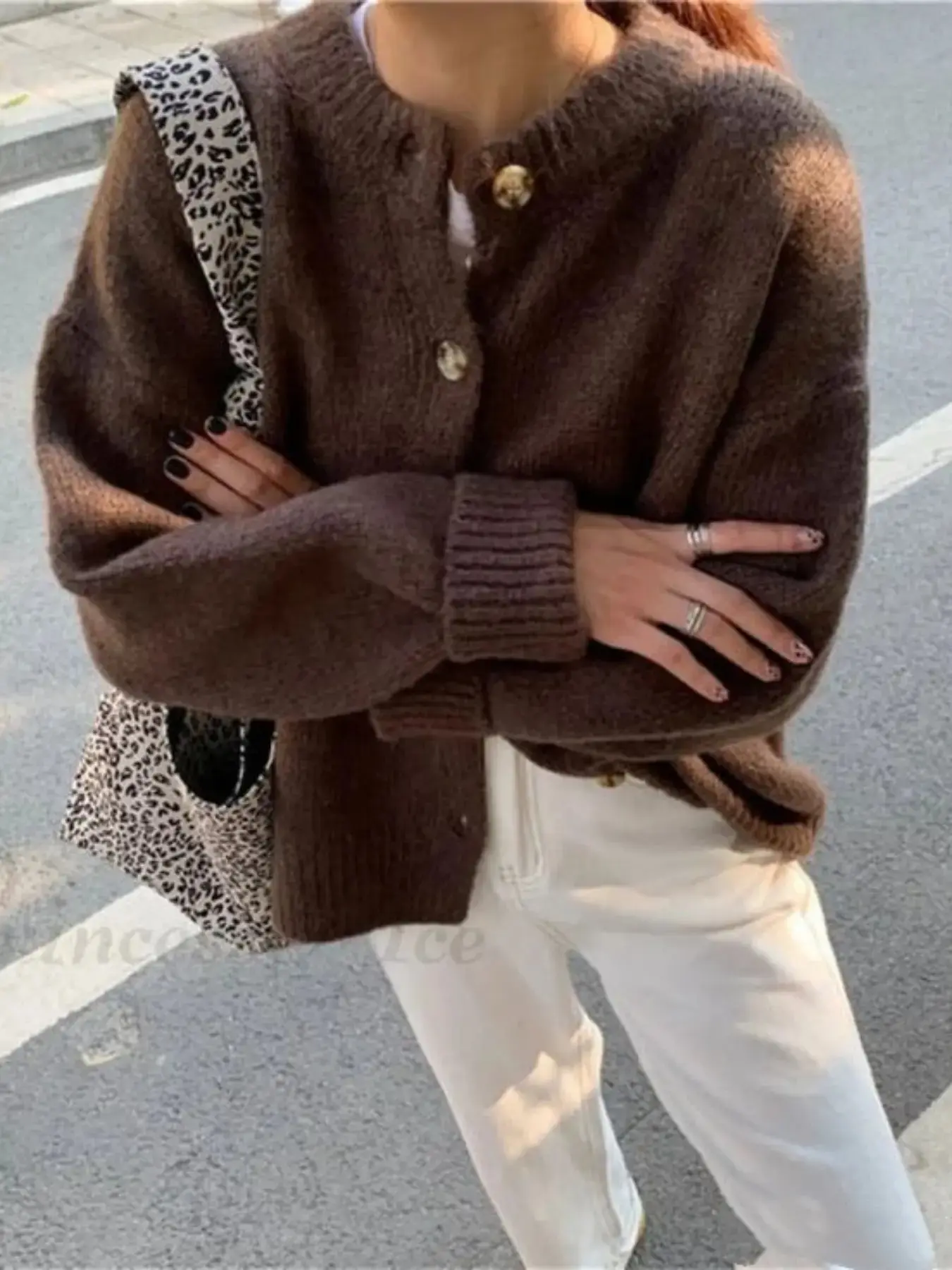 Women's Vintage Loose Knit Commuter Cardigan, Fall & Winter Casual Street Style, Old Money Style New Year & Christmas Sweater, Knitwear