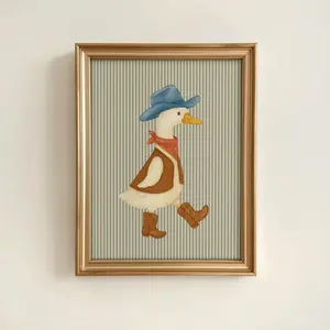 [Sale off up to 50%] [Free ship] [No Frame] Vintage Goose Nursery Wall Art, Toddler Western Theme, Striped Baby Boy Nursery Wall Decor, Western Duck Printable Art
