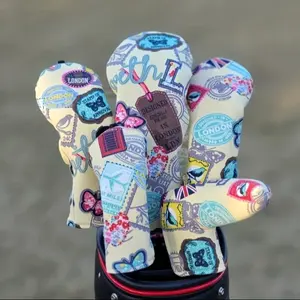 Golf Club Head Cover, Colorful Fabric Cover, PU Putter Cover for Mixed Fairway Woods, Golf Accessories for Men & Women