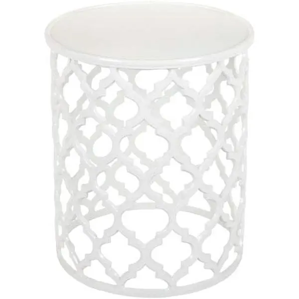 Hammett Damask Round Side Table, White