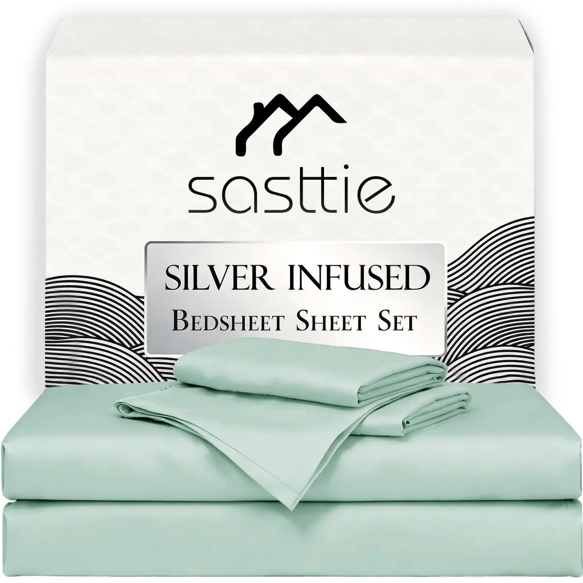 SASTTIE Silver Infused Bed Sheets Set，Cooling Sheet Set, Breathable & Ultra-Soft for Hot Sleeper, with Self-Cleaning Silver Yarn that Stays Fresh 3X Longer for Sleeping