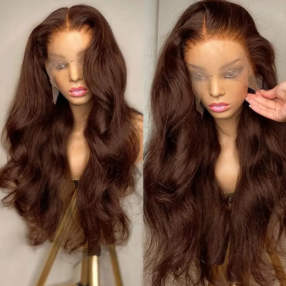 Chocolate Brown Body Wave 13x4 13x6 Lace Front Human Hair Wigs For Women Brazilian Brown Colored 13x4 Lace Frontal Wig backtoschool