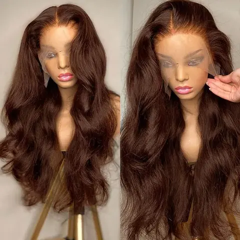 BLING HAIR Women's Chocolate Brown Body Wave Heat Resistant Wigs Human Hair, 13x4-13x6 Lace Front Brazilian Colored Wig for Female sohochic