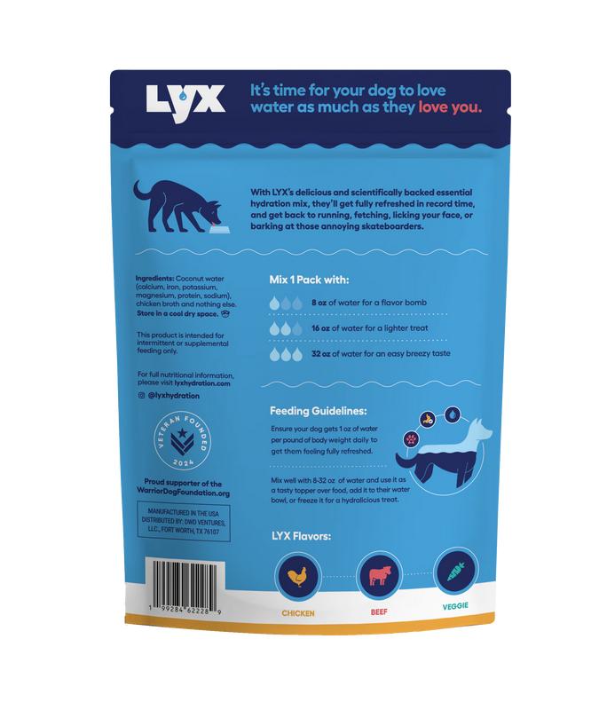 LYX Essential Hydration for Dogs – 7 & 28 Pack Pouch | Flavorful Electrolyte Boost, Coconut Water + Broth Hydration Mix