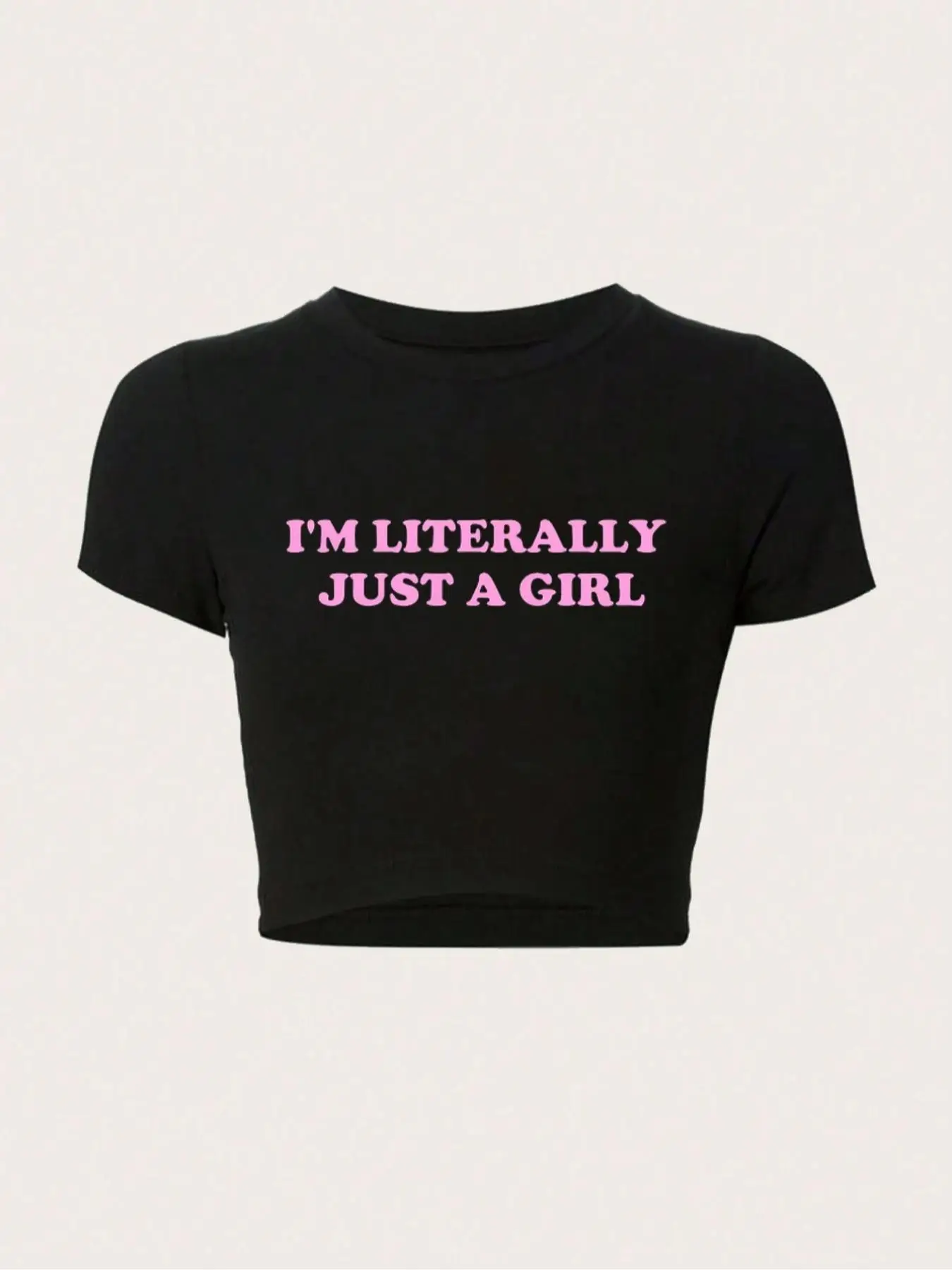 Women's "I'm Literally Just A Girl" Slogan Print Round Neck Crop Tee, Fashion Casual Crew Neck Short Sleeve T-shirt for Daily Outdoor Wear, Ladies Clo