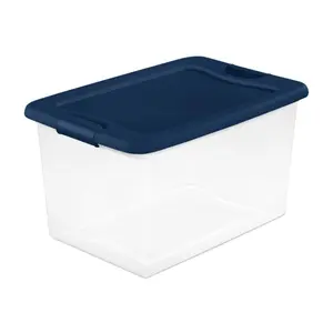 Sterilite 64 Quart Latching Plastic Storage Container Tote, Marine Blue, 24 Pack
