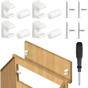 False Cabinet Front Clips False Drawer Front Sink Tip Out Snap Clips with Screws and Screwdrivers for Hardware Replacement, White, 4 Pairs