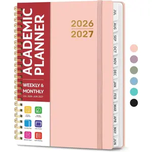 2026-2027 Planner for Women & Men, Academic Monthly and Weekly Calendar Planner, Jul 2026 - Jun 2027, A5 (6.3" x 8.5") Planning Book with Tabs, Ideal for Teacher Student Office School Supplies - Pink