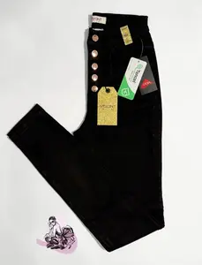 Vibrant negro skinny de 5 broches ,tiro alto ,  súper strech