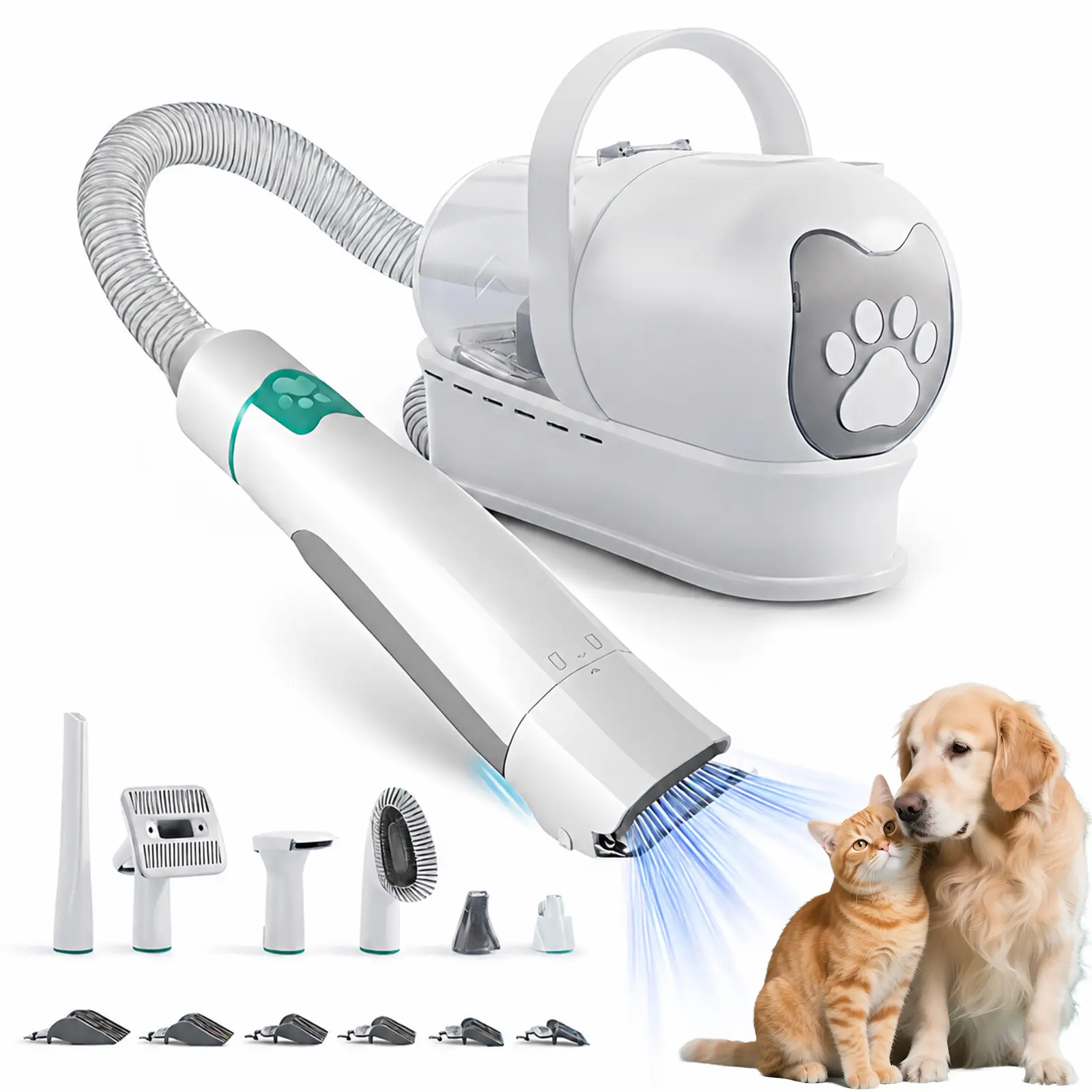 Pet Grooming Kit & Vacuum, 7-in-1 Dog Clippers with Vacuum Suction, Pet Hair Vacuum Trimmer Grooming Kit for Dogs Cats