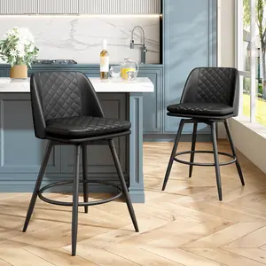 Aowos Barstools Set of 2/4, 26" Counter Height Upholstered Faux Leather Barstools, Bar Chairs with Back and Footrest for Bar, Kitchen Island, Dining Room
