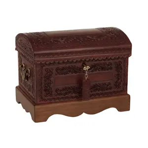 NOVICA Artisan Handmade Mohena Wood and Leather Jewelry Box Womens Colonial Brown Woodleather Peru Hacienda 'Colonial Treasure'