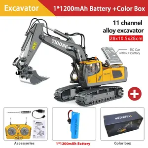 2.4G 11-CH Construction Toys - Remote Control Excavator, RC Construction Vehicles Toys with Metal Shovel, Lights, Sound and Rechargeable Battery. Best Gift for Kids, RC Dump Trucks Bulldozer squishy best gift
