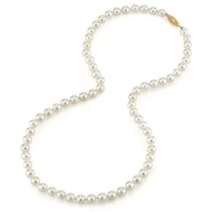 THE PEARL SOURCE White Akoya Japanese Pearl Necklace for Women - 14k Gold Pearl Strand Necklace | 18in Long Pearl Necklace with Genuine Cultured Pearls, 9.5-10.0mm