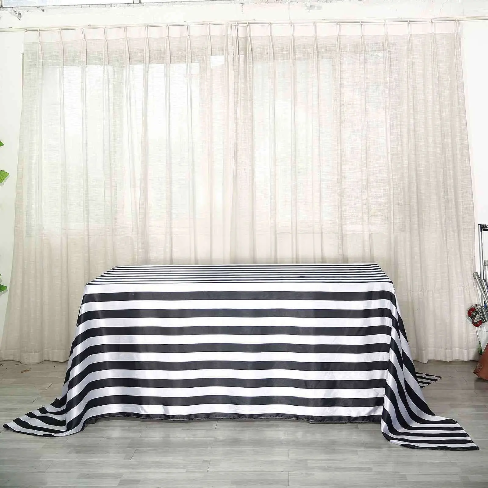 Satin Rectangle Tablecloth 90"x156" Black/White Striped Design - Durable & Seamless Table Cover