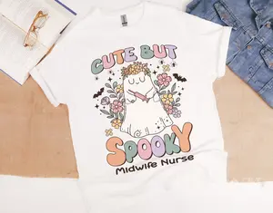 Halloween Midwife Nurse Shirt, Cute But Spooky Ghost Shirt, Boo Halloween Spooky Shirts, Halloween Gift For Midwife Nurse, Spooky Season Shirt