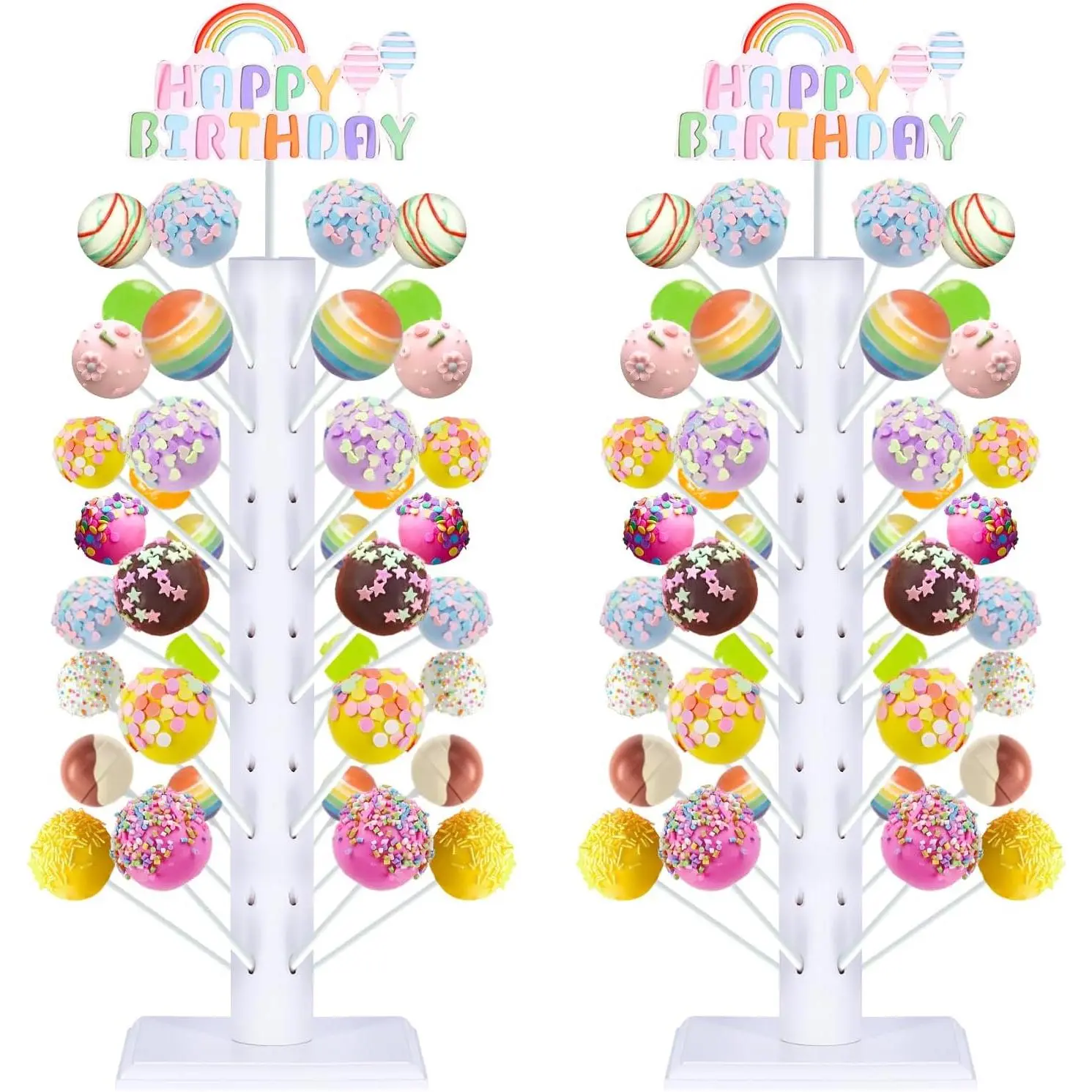 Wooden 2-Pack Cake Pop Stands - 60-Hole Lollipop Holders, Cake Decorating Supplies for Birthday Parties, Festive Event Dessert Displays