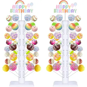 2 Pack Wood Cake Pop Stands, 60 Holes Lollipop Holders Candy Table Display, Dessert Decorative for Wedding Baby Showers Birthday Anniversaries Parties Christmas