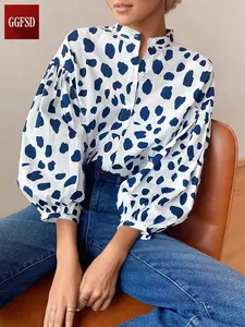 Women's French Bubble Sleeve Seven-Quarter Sleeves Shirt Blouse, High-Quality Spring & Fall Fashion Chiffon Top, New Arrival 2026