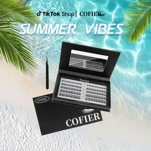 【Cat eye】Cofier No Glue Lash Kit Jelly-Coated Base Self Adhesive Individual Eyelashes Easy Makeup Application with Tweezers 80/100/160 Pcs for Salon-Like Results - Cosmetic #Summervibes
