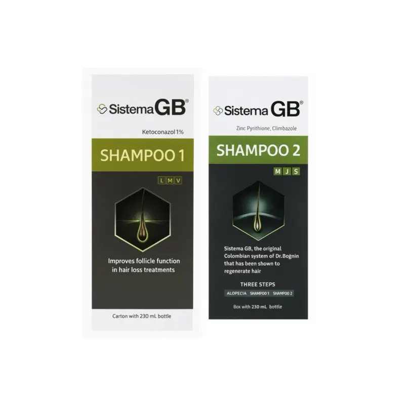 Sistema GB Hair Care Set - Shampoo 1 & Shampoo 2 for Thinning Hair & Scalp Support - 230 mL Each - Ketoconazole & Zinc Pyrithione Formula Haircare Cleansing Conditioner
