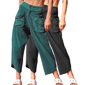 Buenoble Womens Barrel Pants Relaxed Utility Pants Wide-Leg with Big Pockets and All-Day Comfort