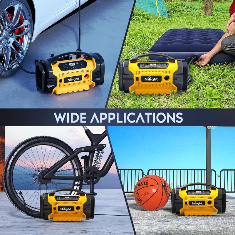 Nilight Portable Air Compressor and  1500mAh Rechargeable Battery, 12V Digital Pump for Car, SUV, Motorcycle, Bicycle Portable Wireless Car Tire Inflator portable air faster air  tire pressure Manual Nozzles Vehicle Automotive  dealsforyoudays