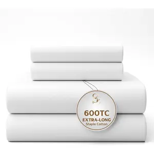 White Sheets, 600-Thread-Count 4- Sateen Weave Sheet Set, Ultra Soft & Silky, Wrinkle-Resistant, Low , Low Shrink, With Elasticized Deep Pocket, Luxury  Bedding Set