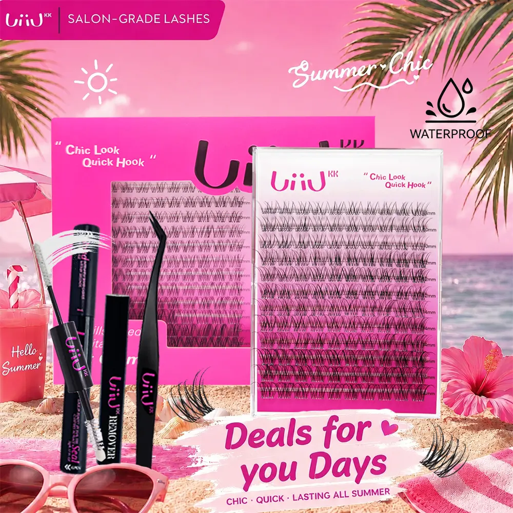 UiiUKK Venus Lash Extension Kit with Glue, Remover, and Tweezer for Beginners - Soft & Fluffy Texture, Gentle Long-Lasting Glue, Comfortable Fit, Easy At-Home Application Summervibe beach essentials Volume Focused Lashes
