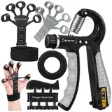 Unisex Compact 5Pcs Multi-Grip Hand Strengthener Kit - Adjustable Forearm Gripper (6.6 lbs,17 lbs,40 lbs), Finger Exerciser, Stretcher, Workout Ring, Training Arm Trainer, PT & Rehab Aid for Muscle Building, Stress Relief