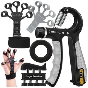 Grip Strength Trainer 5Pcs-Hand Grip Strengthener Kit with Adjustable Forearm Gripper, Finger Exerciser, Finger Stretchers, Hand Workout Ring-Hand Exerciser for Muscle Building, Physical Therapy and Rehabilitation Training Equipment Handgrip