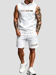 men's 2 piece sets Men's sleeveless hooded shorts set, hooded vest+drawstring shorts summer casual two-piece set