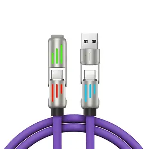 [Buy 1 Get 1 Free] 65W Max Fast Charging 4-in-1 Multi USB Cable 6.6ft, LED Breathing Light Data Sync Cord USB A Lightning Type C Universal Charger for iPhone 15/16 iPad Pro