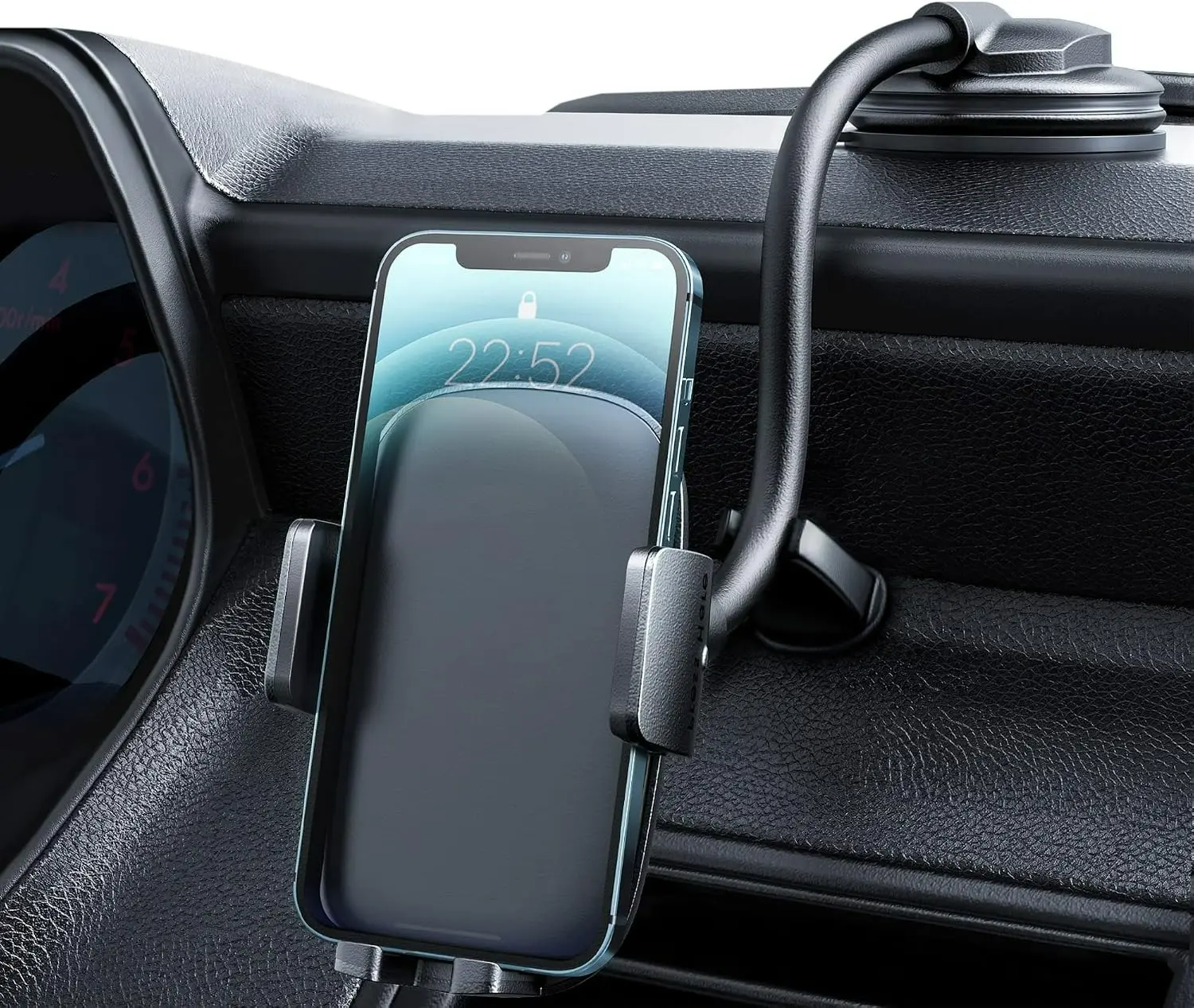 DIBMS Cell Phone Holder for Car Phone Mount Long Arm Dashboard Windshield Car Phone Holder Anti-Shake Stabilizer Phone Car Holder Compatible with All Phone Android Smartphone, Black