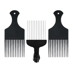 3 Pack Plastic & Metal Hair Pick Comb Set for Curly & Afro Hair – Detangling & Styling for Men & Women – Includes 2 Plastic Picks and 1 Stainless Steel Metal Pick