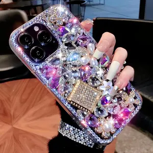 Compatible with iPhone 14 Pro Max bling Glitter case luxury cute sparkle rhinestone Diamond feminine protective phone cover case for women Girl (purple, iPhone 14 Pro Max)
