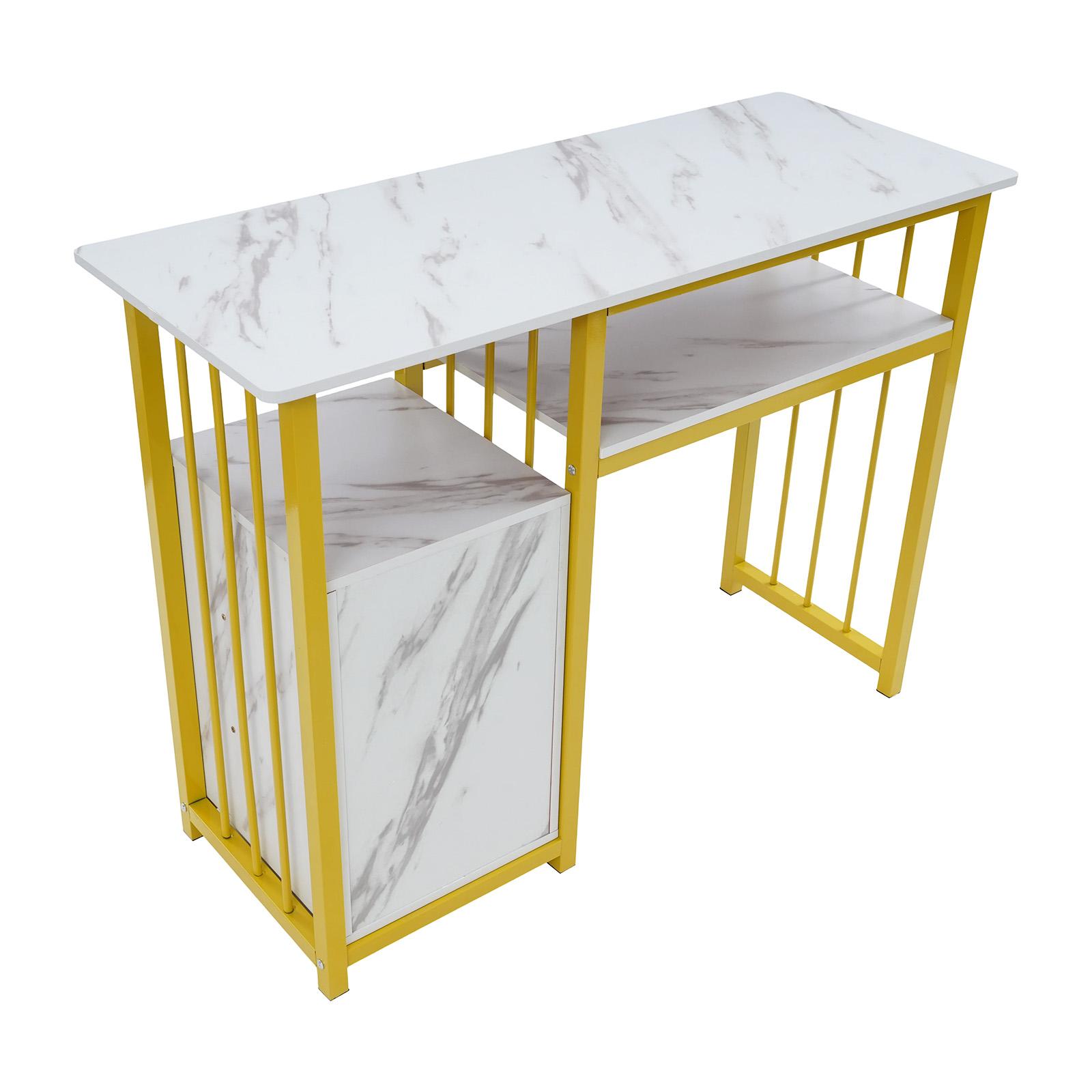 3-Drawer Manicure Table with Marble Texture & Open Shelf, 66 lbs Load Capacity Density Board & Steel Frame Nail Desk for Salon Beauty Spa Home Office