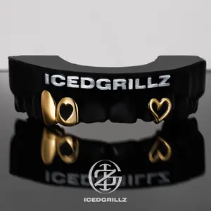 The Dual Hollow Heart Open Face Gold Grillz