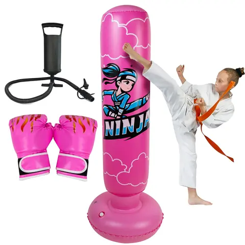 Kids Ninja Inflatable Punching Bag Toy Boxing Set with Boxing Gloves, 66in Tall Martial Arts Training Kids Toys for Ages 5-12, Sports & Outdoor Recreation Equipment