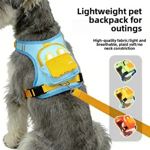No-Pull Dog Harness with Cute Backpack & Leash Set, Breathable Adjustable Pet Vest with Hidden Poop Bag Dispenser, Lightweight Travel Gear for Small Medium Dogs Puppy Walking