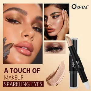 2-in-1 Shimmer Eyeshadow Stick with Brush, Waterproof Long Lasting Cream Eye Shadow Pencil, 9 Colors Makeup