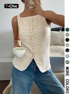 Women's Square Neck Tank Top Sleeveless Button Closure Top for Daily Wear, Ladies Clothes for All Seasons, Cropped Cami Top, Casual Sleeveless Top