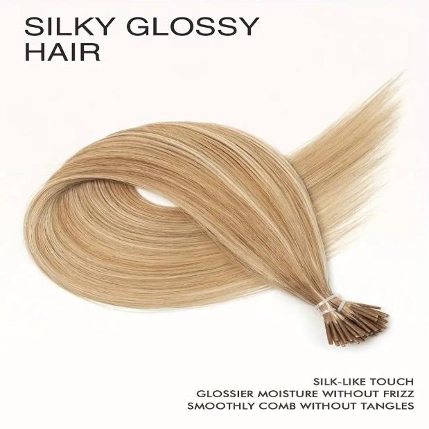 Luxurious Blonde I-Tip Human Hair Extensions 12-28 Inch 50pcs 30g/Pack 100% Remy Silky Straight Invisible Keratin Pre-Bonded No Tangle No Shedding Soft Natural Look For Daily Party Salon Use